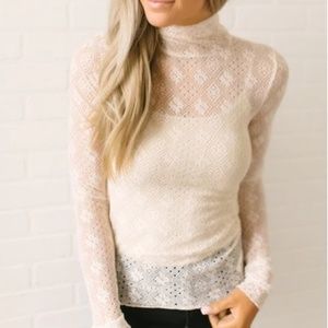 Free People Sweet Memories Turtleneck Lace Top